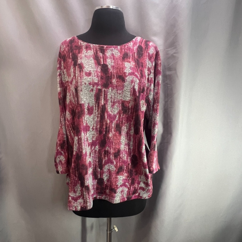 Allison Daley Blouse Top Womens Large Multicolor Abstract Boat Neck 3/4 Sleeve